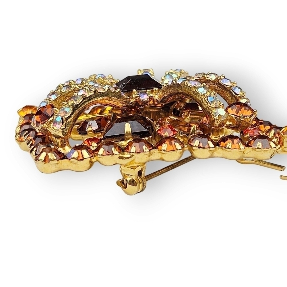 Juliana Rhinestone Brooch Pin Pendant Layered Topaz AB Orange Diamond Vtg D&E - Picture 6 of 12